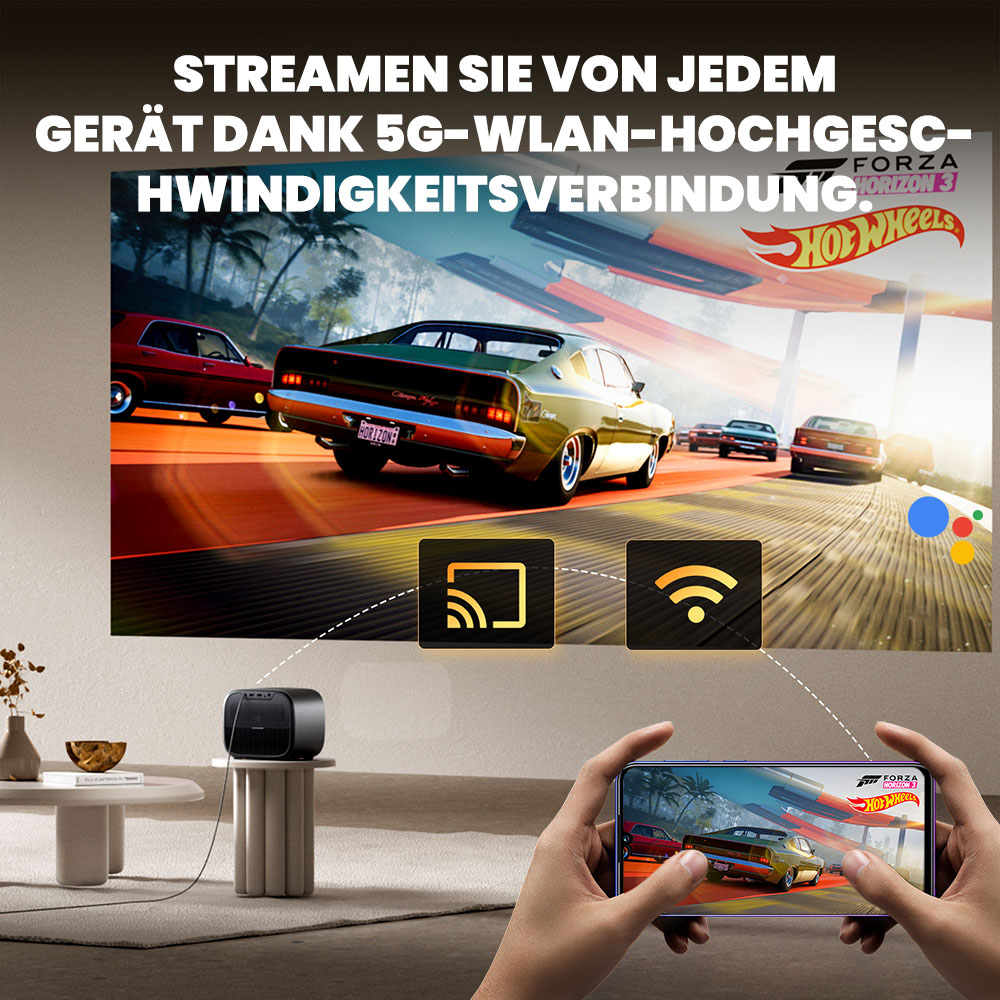 [Netflix & Google TV zertifiziert] ETOE E3 Pro Projektor, Dolby Digital Plus, native 1080P, 600 ANSI, 2GB+16GB, 5G WiFi, 4K-Decodierung, 20W-Surround-Sound, nahtloser Autofokus, Google Assistant, 10.000+ Apps