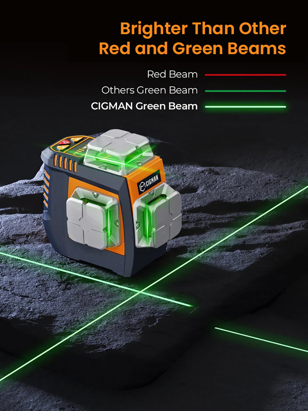 CIGMAN CM-S05 Niveau Laser 12 Lignes, Contr&ocirc;le Gestuel, 3 &times; 360&deg; Laser Vert, &plusmn;3&deg; Autonivelant, Affichage LCD en Temps R&eacute;el, Luminosit&eacute; &agrave; 4 Niveaux, IP54