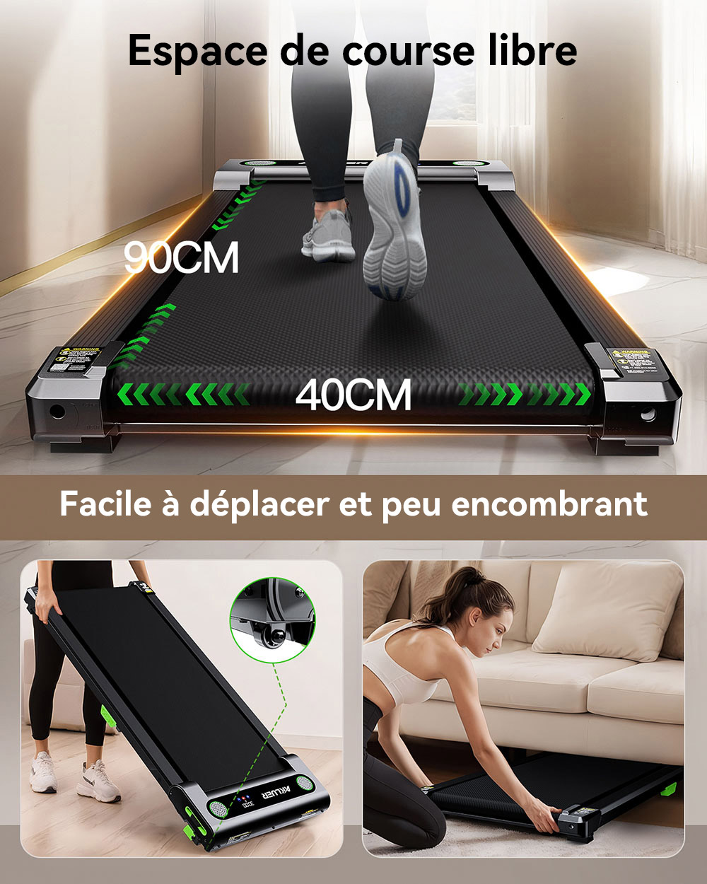 Tapis de marche inclinable Akluer 480L-A, tapis de course sous le bureau de 2,5 CV avec t&eacute;l&eacute;commande, &eacute;cran LED, capacit&eacute; maximale de 140 kg.