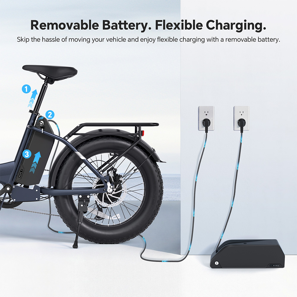 Touroll S2 Elektrofahrrad, 650 W max. Leistung, 48 V 15 Ah Akku, 20 x 4,0 Zoll Reifen, 25 km/h Max. Geschwindigkeit, 150 km max. Reichweite, mechanische Scheibenbremse & E-Bremse, mechanischer Stoßdämpfer, Shimano 7-Gang-Getriebe