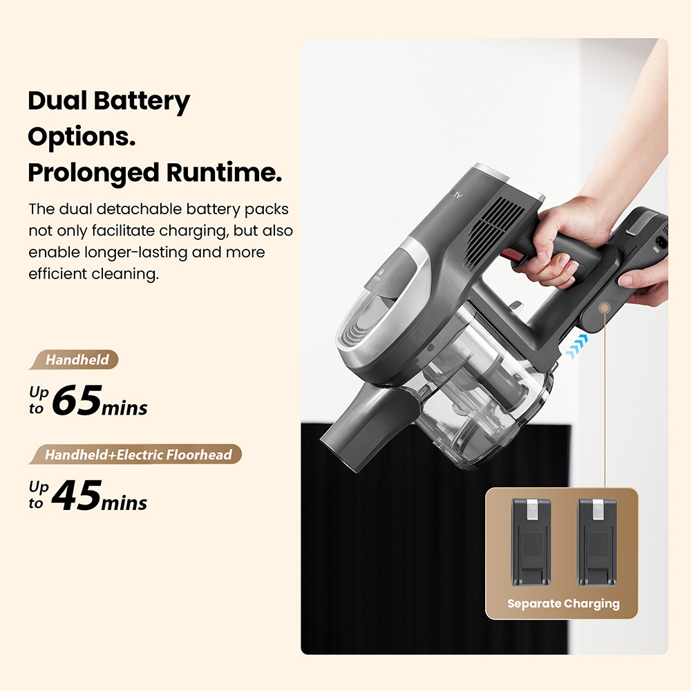 JIMMY JV9 Pro Aqua Cordless Vacuum Cleaner, 160AW Strong Suction, 65 Mins Long Runtime, 2-in-1 Vacuum & Mop, LED Display, Handheld Stick Vacuum for Hard Floor, Carpet & Pet Hair