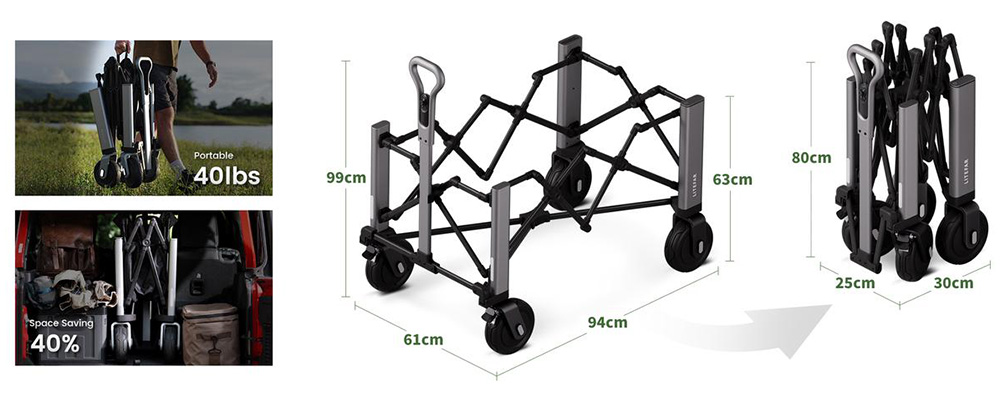 LITEFAR Orion Remote-Controlled Electric Wagon, 500W Quiet Hub Motor, 140L Cargo Capacity, 7.5” Solid Rubber All-Terrain Wheels with Brakes, 24,000mAh Battery, 7.5-Mile Range, 3-Speed Control, Foldable Aluminum Frame