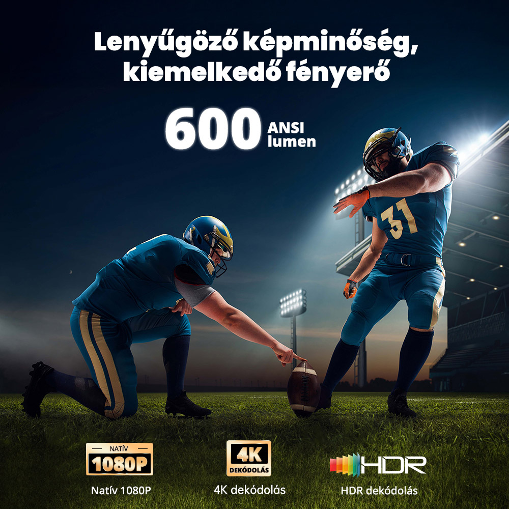 [Netflix & Google TV Certifik&aacute;lt] ETOE E3 Pro Projektor, Dolby Digital Plus, Eredeti 1080P, 600 ANSI, 2GB+16GB, 5G WiFi, 4K Dek&oacute;dol&aacute;s, 20W Surround Hang, Z&ouml;kkenőmentes Automatikus F&oacute;kusz, Google Assistant, 10 000+ Alkalmaz&aacute;s