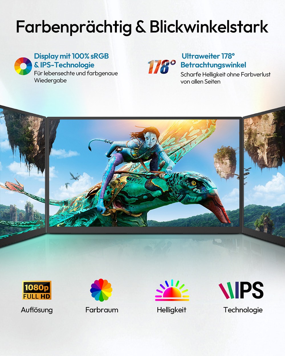 MESWAO S238 23,8 Zoll tragbarer Monitor, 1080P FHD IPS Bildschirm, 120Hz Bildwiederholrate, 100% sRGB, 178 &deg; Gro&szlig;er Betrachtungswinkel, eingebauter Dual-Lautsprecher, 180 &deg; verstellbare Halterung, 100x100mm VESA-Halterung, 2*Type-C, 1*HDMI, 1*Audio - EU-Stecker