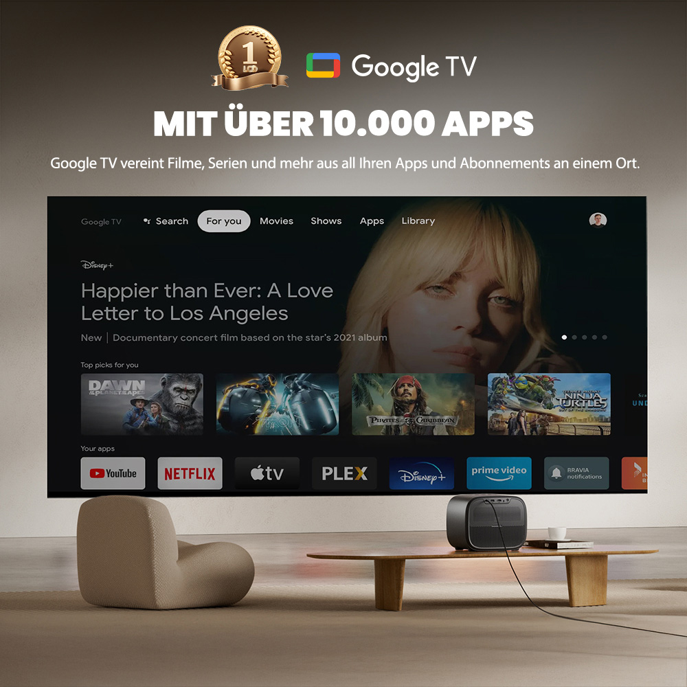 [Netflix & Google TV zertifiziert] ETOE E3 Pro Projektor, Dolby Digital Plus, native 1080P, 600 ANSI, 2GB+16GB, 5G WiFi, 4K-Decodierung, 20W-Surround-Sound, nahtloser Autofokus, Google Assistant, 10.000+ Apps