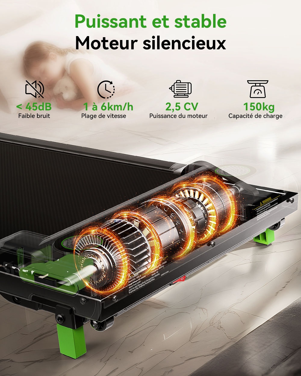 Tapis de marche inclinable Akluer 480L-A, tapis de course sous le bureau de 2,5 CV avec t&eacute;l&eacute;commande, &eacute;cran LED, capacit&eacute; maximale de 140 kg.