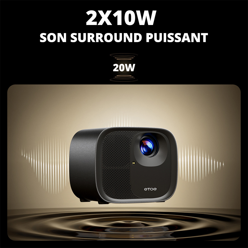 [Certifi&eacute; Netflix & Google TV] Projecteur ETOE E3 Pro, Dolby Digital Plus, 1080P natif, 600 ANSI, 2GB+16GB, WiFi 5G, D&eacute;codage 4K, Son surround 20W, Mise au point automatique fluide, Google Assistant, 10 000+ applications