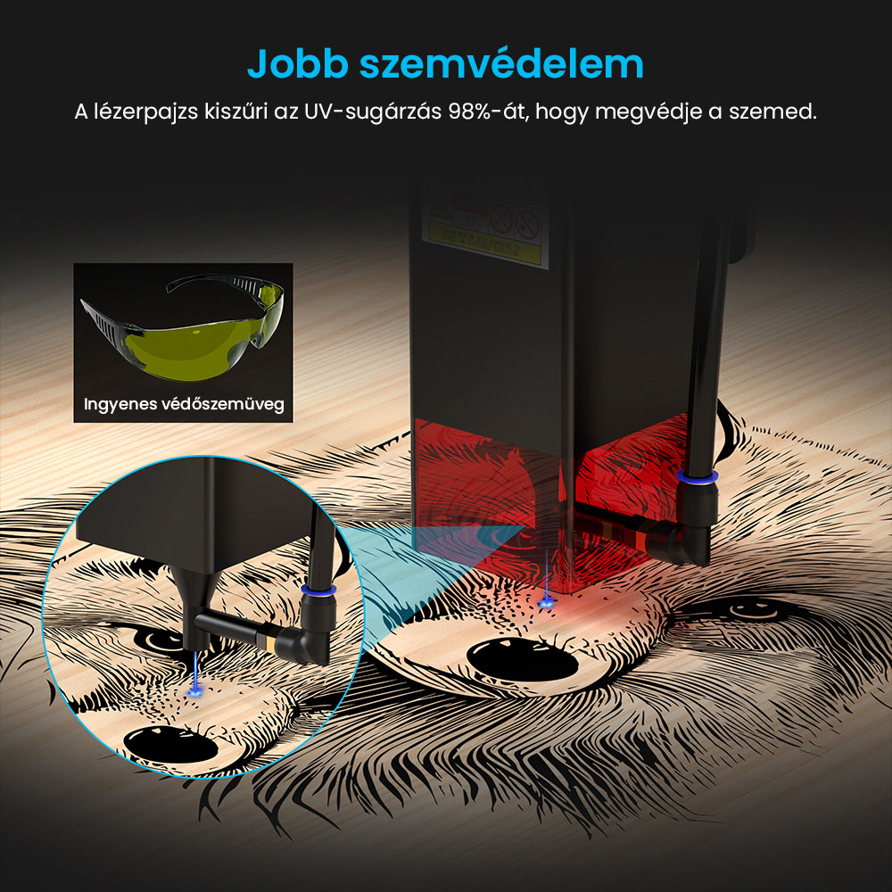 Mecpow X3 Pro 10W-os l&eacute;zergrav&iacute;roz&oacute; levegős r&aacute;seg&iacute;t&eacute;sű k&eacute;szlettel