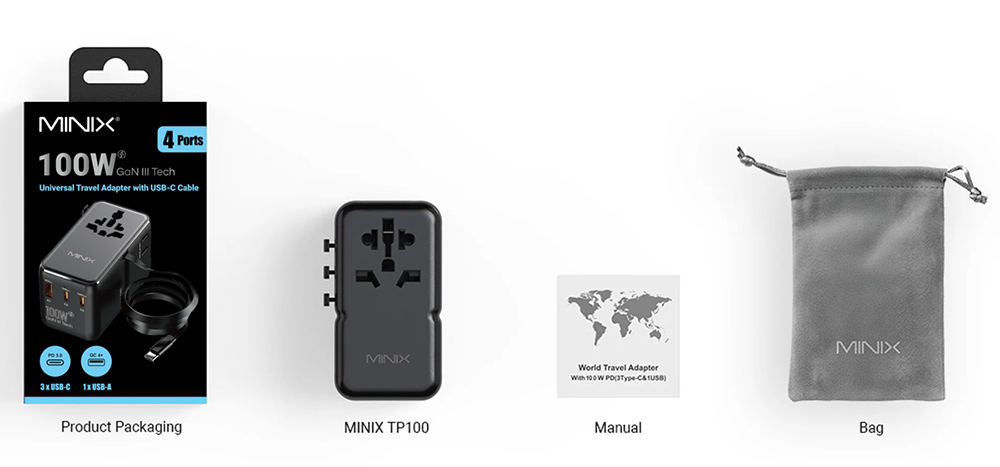 MINIX TP100C univerz&aacute;lis utaz&oacute;adapter USB-C k&aacute;bellel