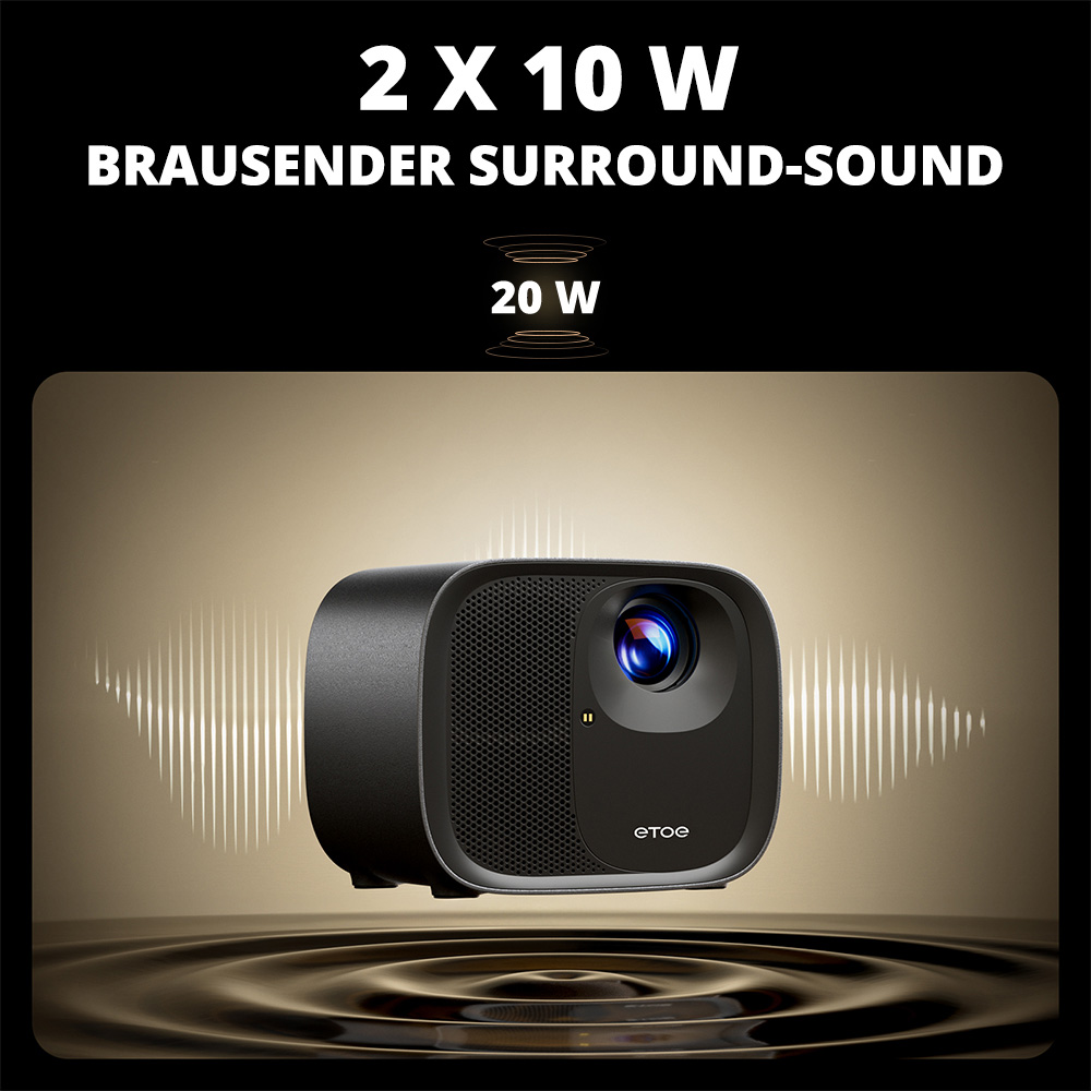[Netflix & Google TV zertifiziert] ETOE E3 Pro Projektor, Dolby Digital Plus, native 1080P, 600 ANSI, 2GB+16GB, 5G WiFi, 4K-Decodierung, 20W-Surround-Sound, nahtloser Autofokus, Google Assistant, 10.000+ Apps