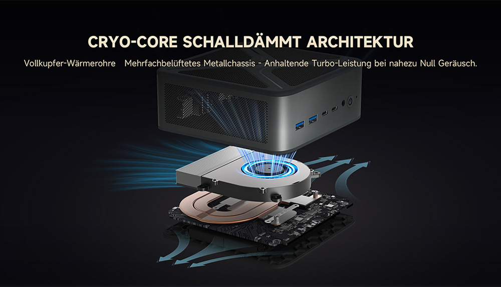 ALLIWAVA GH8 Gaming-Mini-PC, AMD Ryzen 9 8945HS 8 Kerne Max. 5,2 GHz, 32 GB RAM, 1 TB SSD, HDMI+DP+USB4+USB-C Quad-Display, WiFi 6E, Bluetooth 5.2, 2x USB 3.0, 2x USB 2.0, 2x 2,5G RJ45, 1x Audio-Buchse