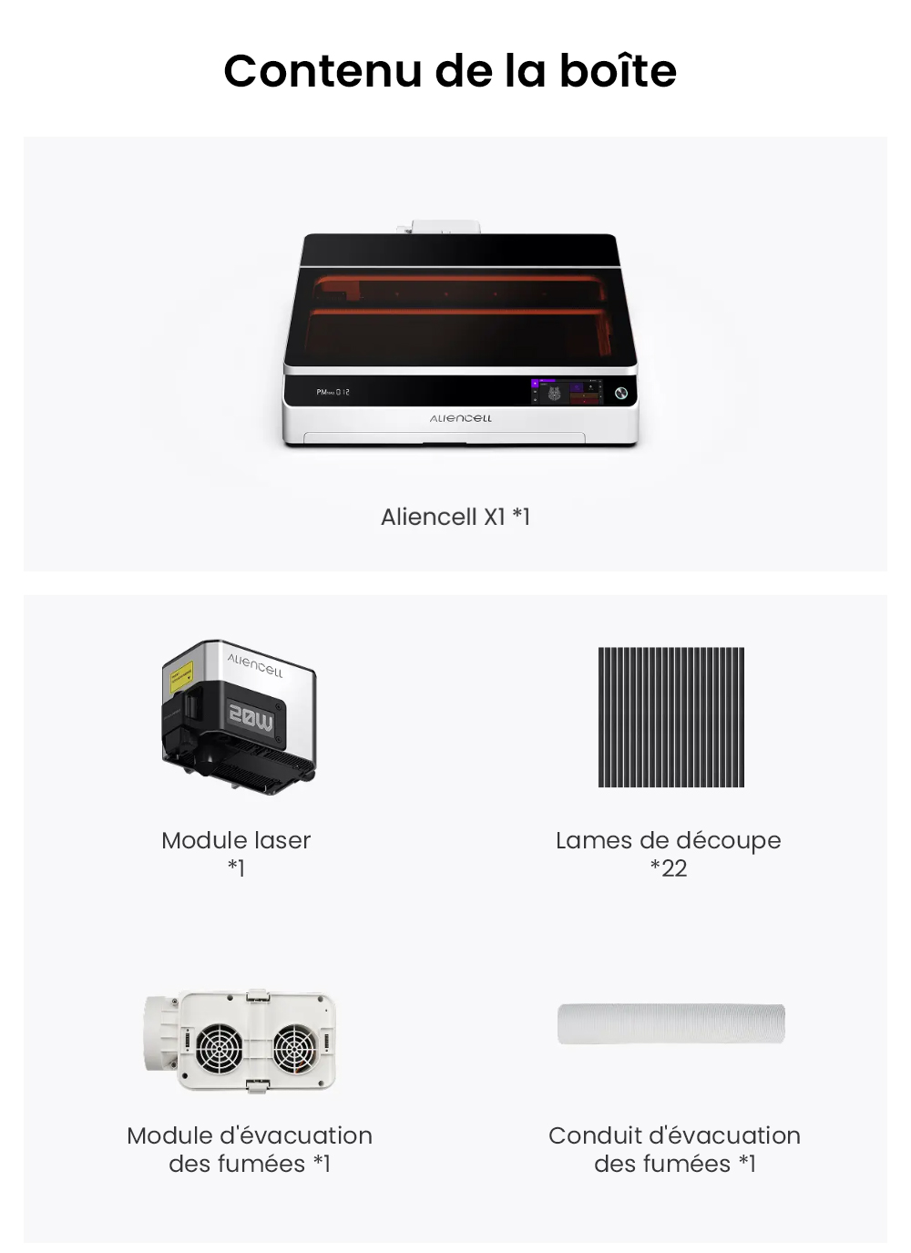 Aliencell X1 40W Graveur laser &agrave; diode de bureau + Air Assist Pro + Purificateur d'air