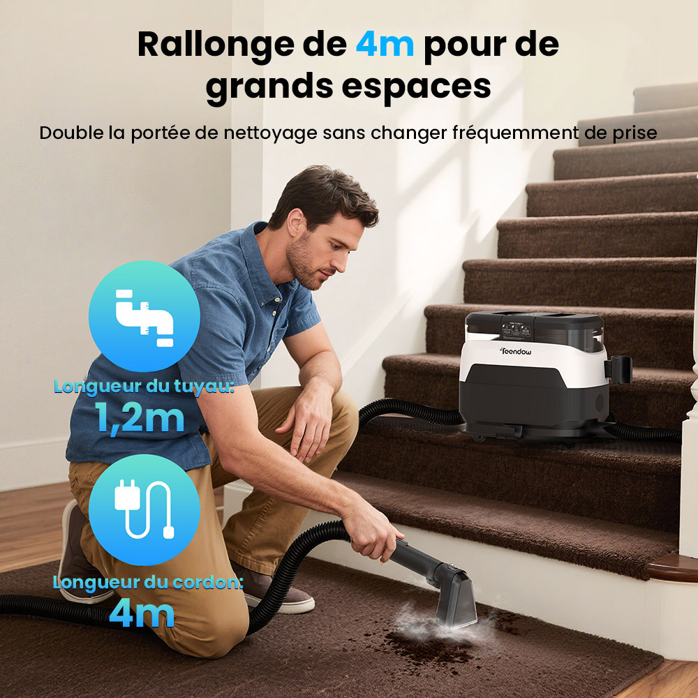 Nettoyeur de tapis et tissus d'ameublement 3 en 1 Teendow C6 MAX, vapeur 1650 W, aspiration 12&nbsp;000 Pa, deux r&eacute;servoirs, adapt&eacute; aux animaux