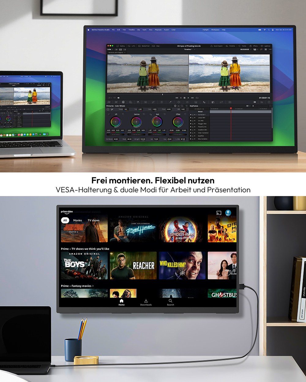 MESWAO S238 23,8 Zoll tragbarer Monitor, 1080P FHD IPS Bildschirm, 120Hz Bildwiederholrate, 100% sRGB, 178 &deg; Gro&szlig;er Betrachtungswinkel, eingebauter Dual-Lautsprecher, 180 &deg; verstellbare Halterung, 100x100mm VESA-Halterung, 2*Type-C, 1*HDMI, 1*Audio - EU-Stecker