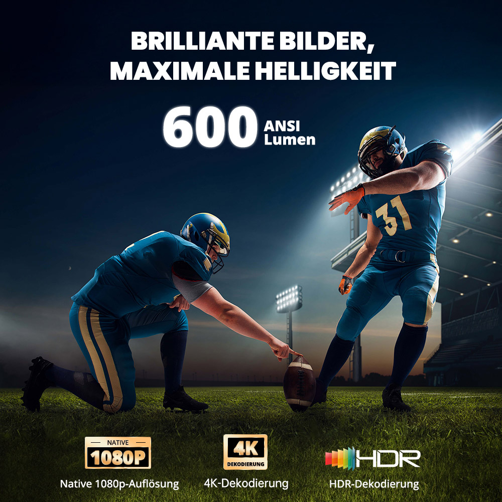 [Netflix & Google TV zertifiziert] ETOE E3 Pro Projektor, Dolby Digital Plus, native 1080P, 600 ANSI, 2GB+16GB, 5G WiFi, 4K-Decodierung, 20W-Surround-Sound, nahtloser Autofokus, Google Assistant, 10.000+ Apps