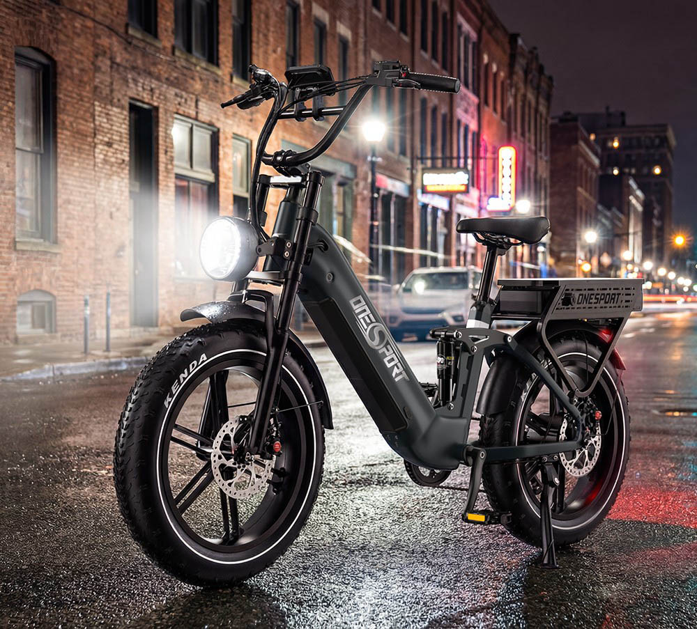 Onesport OT08 Pro Vélo électrique, moteur 500 W, 2 batteries 48 V 18 Ah, pneus 20 x 4 pouces, vitesse maximale 25 km/h, autonomie maximale 190 km, freins à disque à huile avant et arrière, fourche à suspension, Shimano 7 vitesses - Gris