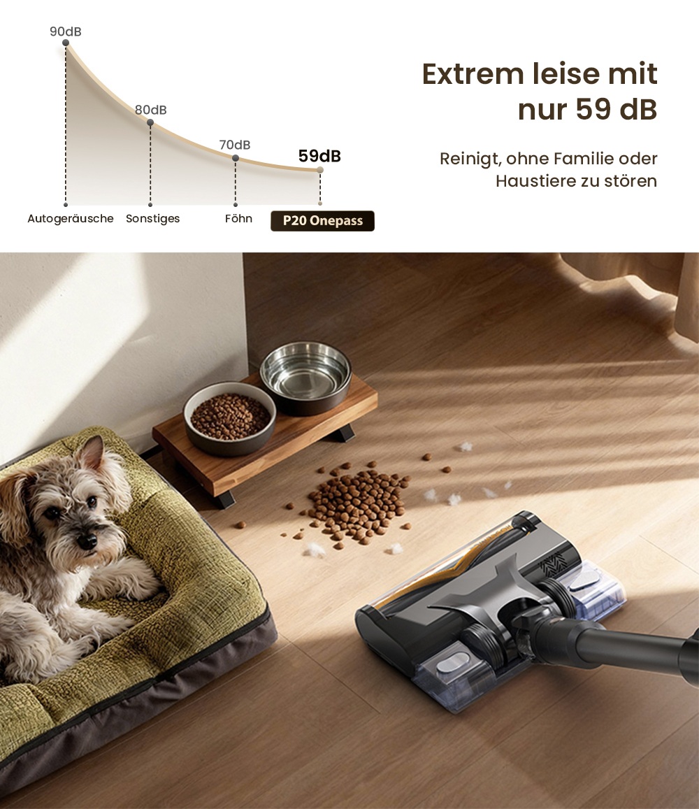 Proscenic P20 OnePass Akku-Staubsauger, 70000Pa Saugkraft, 70 Minuten Laufzeit, 680W b&uuml;rstenloser Motor, 180&deg; Biegsames Rohr, Nass- und Trockenreinigung mit zus&auml;tzlichem Wassertank