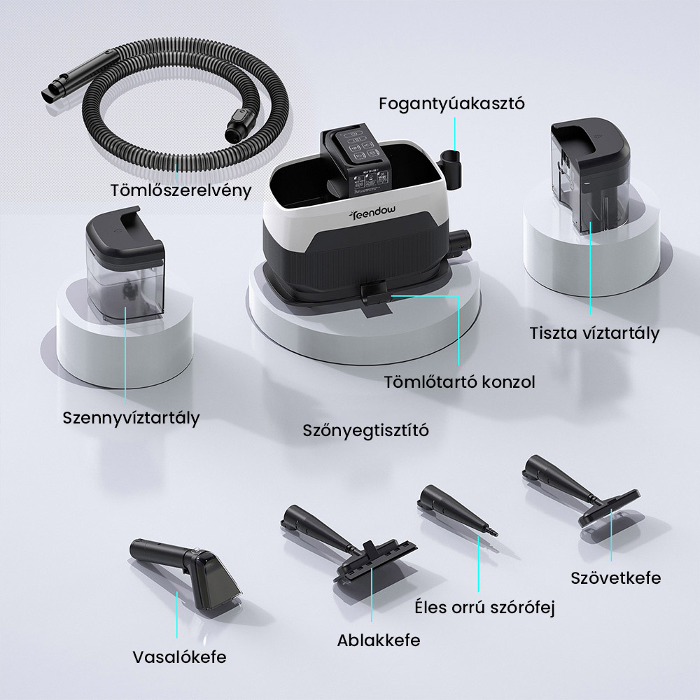Teendow C6 MAX 3 az 1-ben k&aacute;rpit- &eacute;s szőnyegtiszt&iacute;t&oacute;, 1650 W gőz, 12000 Pa sz&iacute;v&oacute;erő, dupla tart&aacute;ly, h&aacute;zi&aacute;llatbar&aacute;t