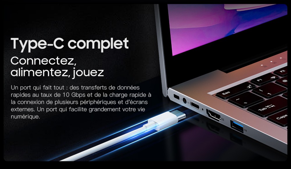 Blackview AceBook 8 Ordinateur portable, écran IPS 15,6 pouces 1920*1080, processeur Intel N150, 16 Go de RAM, 512 Go de SSD, 2*USB 3.0, 1*USB 2.0, 1*USB-C, 1*HDMI 2.0, 1*prise audio, 1*emplacement pour carte MicroSD, batterie 38Wh, charge 36W.