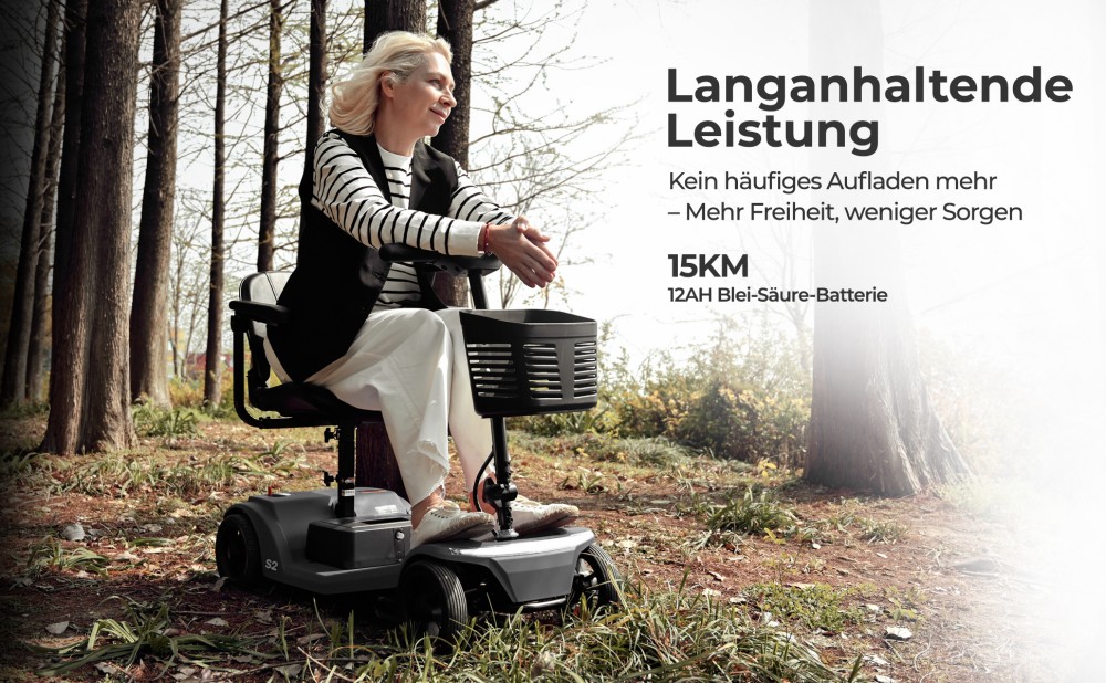 Sweetrich S2 Mobilitätsroller, 250W Motor, 24V 12Ah Batterie, 6 km/h Höchstgeschwindigkeit, 15 km Reichweite - Schwarz