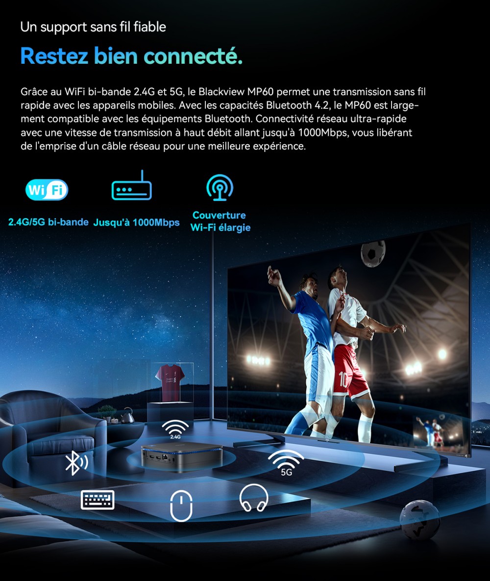 Blackview MP60 Mini PC, Intel N150 4 cœurs, jusqu'à 3,6 GHz, 16 Go de RAM, 1 To de SSD, 2*HDMI pour double écran, WiFi double bande, Bluetooth 4.2, 2*USB2.0, 2*USB3.0, 1*RJ45, 1*prise casque