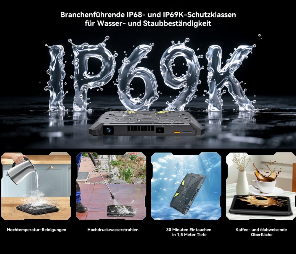 Blackview Active 12 Pro 5G Projektor AI Rugged Tablet, 200LM 120 Zoll 1080P Projektion, Android 15, 11 Zoll 1920*1200 IPS Bildschirm, MT6878 8 Kerne, 12GB + 24GB Erweiterungs-RAM 256GB ROM, 30000mAh Akku, 120W Schnellladung, 50MP+108MP Kamera, WiFi 6E