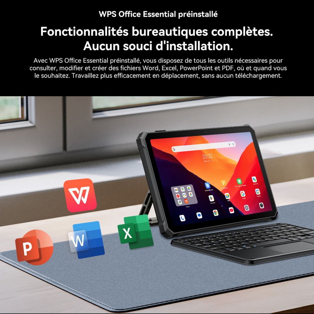 Blackview Active 12 Pro 5G Projecteur AI Tablette Robuste, Projection 1080P 120 pouces 200LM, Android 15, Écran IPS 11 pouces 1920*1200, MT6878 8 cœurs, 12 Go + 24 Go de RAM extensible, 256 Go de ROM, Batterie 30000 mAh, Charge rapide 120W, Caméra 50MP+108MP, Wi-Fi 6E