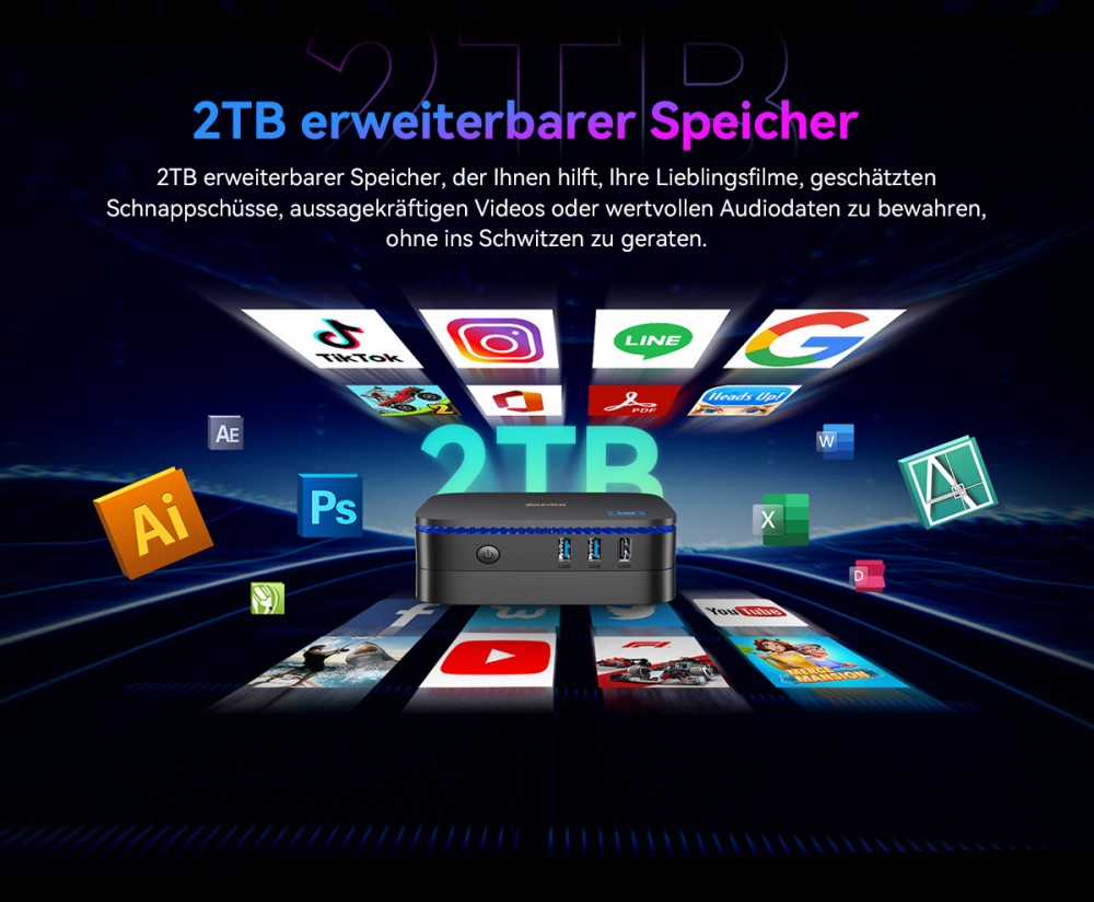 Blackview MP60 Mini-PC, Intel N150 4 Kerne, max. 3,6 GHz, 16 GB RAM, 1 TB SSD, 2 x HDMI Dual-Screen-Display, Dualband-WLAN, Bluetooth 4.2, 2 x USB 2.0, 2 x USB 3.0, 1 x RJ45, 1 x Kopfh&ouml;reranschluss