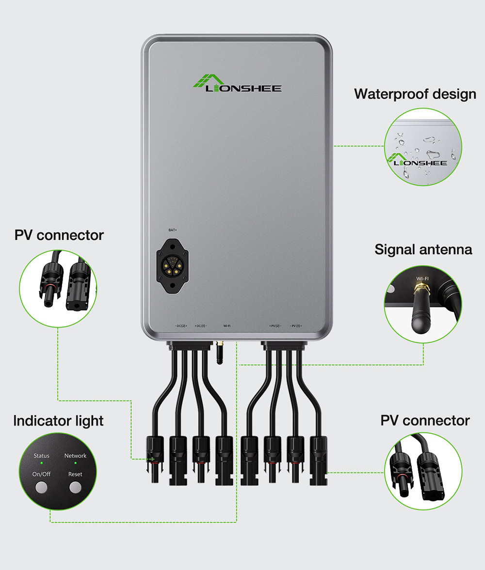 LIONSHEE LS-H1600 Solar Hub 1600W, Kettős 800W MPPT PV Bemenet, 98% Csúcs Hatásfok, MC4 Plug & Play, IP65 Vízálló, WiFi/RS485/CAN Felügyelet, Erkély Napelem Rendszerekhez