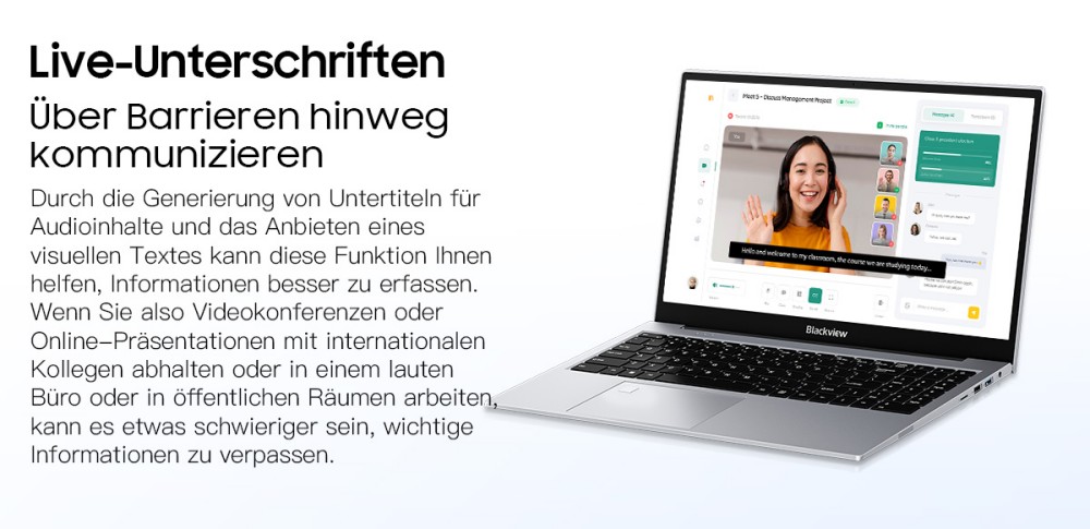Blackview AceBook 8 Laptop, 15,6 Zoll 1920*1080 IPS-Bildschirm, Intel N150 4-Kern Max 3,6GHz, 16GB RAM 512GB SSD, Dual-Band WLAN Bluetooth 5.0, 2*USB 3.0 1*USB 2.0 1*USB-C 1*HDMI 2.0 1*Audiobuchse 1*MicroSD-Kartensteckplatz, 38Wh Akku 36W Ladegerät