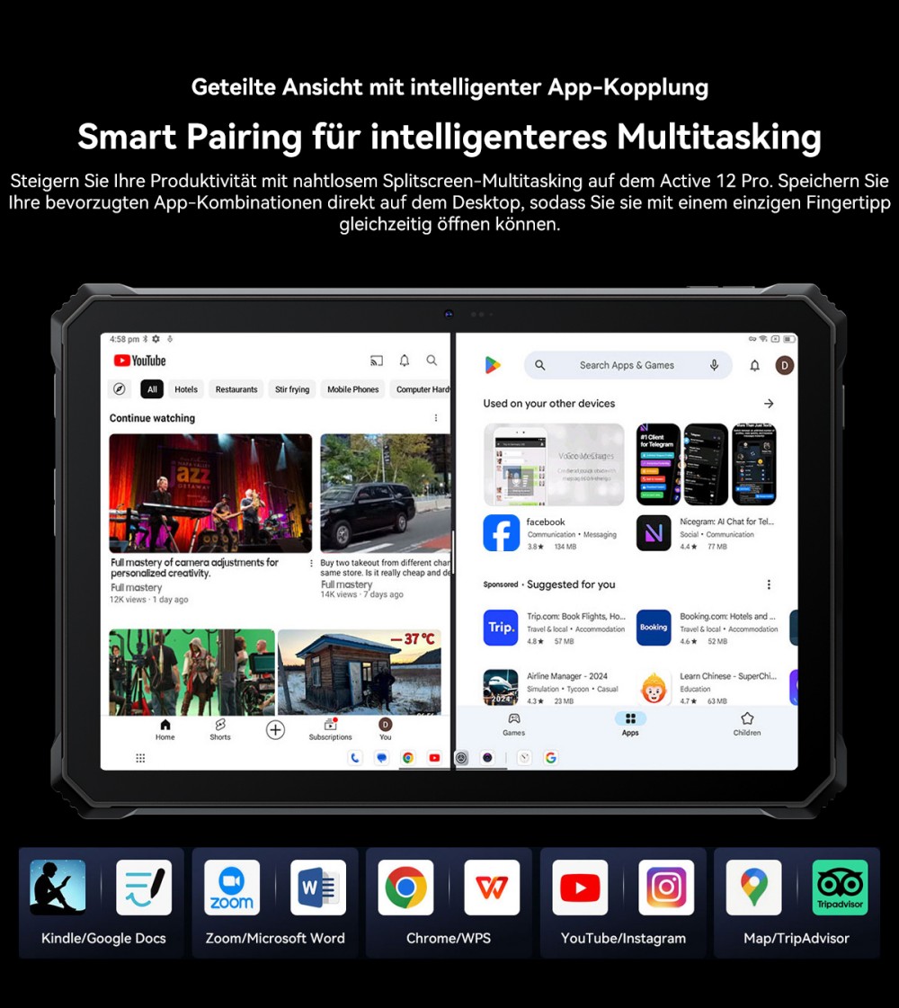 Blackview Active 12 Pro 5G Projektor AI Rugged Tablet, 200LM 120 Zoll 1080P Projektion, Android 15, 11 Zoll 1920*1200 IPS Bildschirm, MT6878 8 Kerne, 12GB + 24GB Erweiterungs-RAM 256GB ROM, 30000mAh Akku, 120W Schnellladung, 50MP+108MP Kamera, WiFi 6E