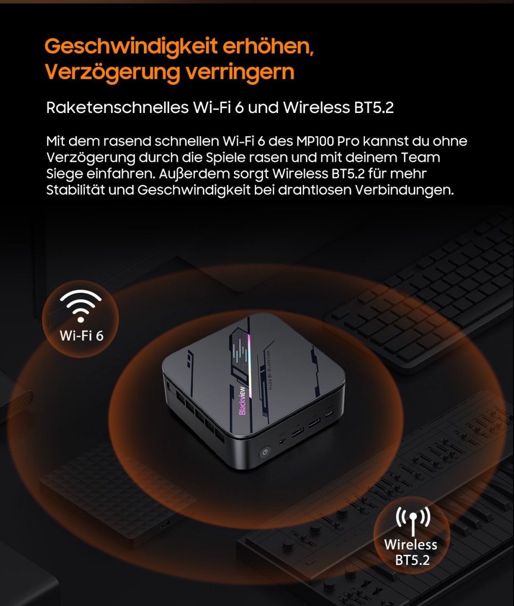 Blackview MP100 Pro Mini-PC, Intel i9-12900HK 14 Kerne, max. 5,0 GHz, 16 GB RAM, 1 TB SSD, HDMI+DP+USB-C Dreifach-4K-Display, WiFi 6 Bluetooth 5.2, 4*USB 3.2 Gen 1 Typ-A, 2*USB 3.2 Gen 2 Typ-A, 1*RJ45, 1*Audio-Buchse