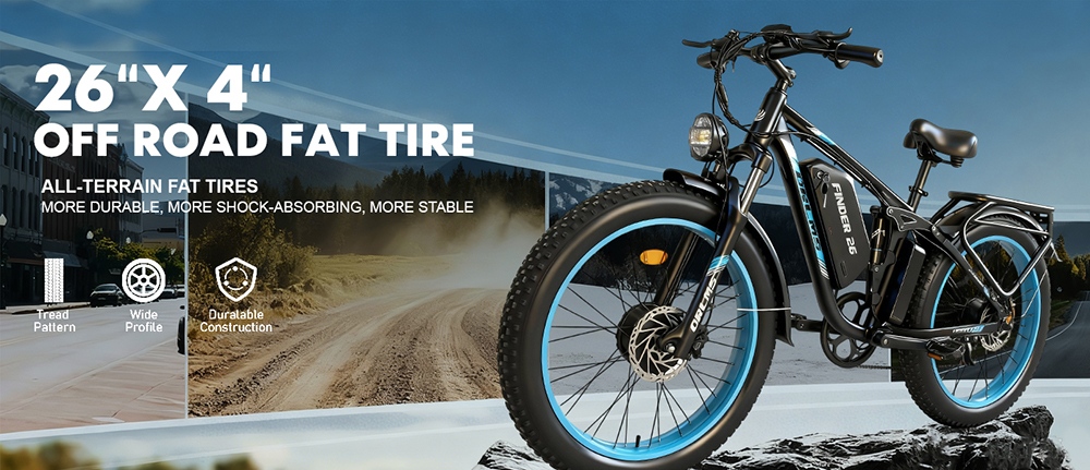 Orlms V3 Electric Bike, 1000W*2 Motor, 60V 25Ah Battery, 26*4.0 inch Tires, 26*4.0 inch Tires, 25km/h Max Speed, 120km Max Range, Hydraulic Brakes, Suspension Front Fork, 7-speed - Green