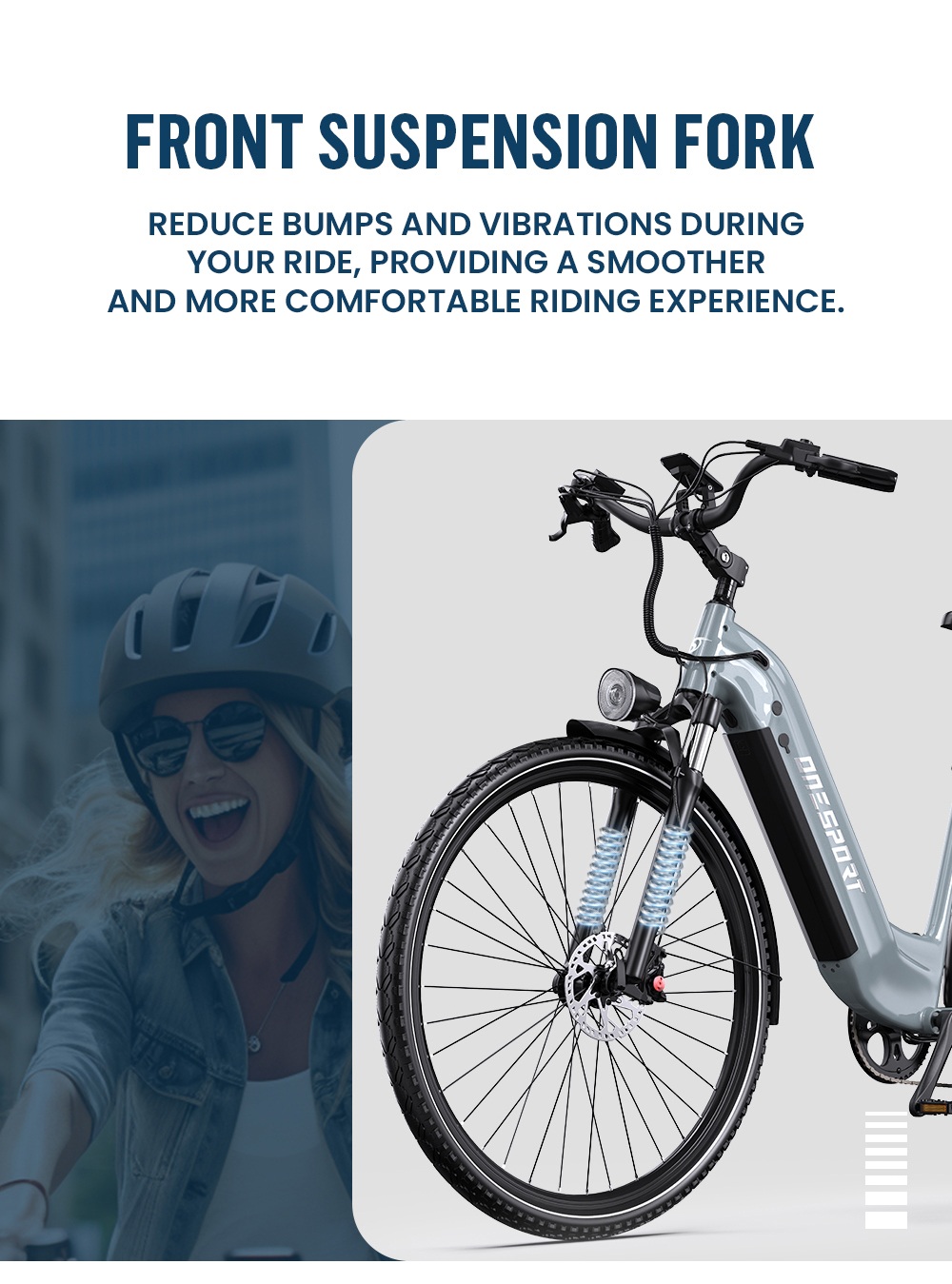 ONESPORT OT05 Pro Electric Bike, 250W Motor, 36V 22.5Ah Battery, 700*50C Tires, 25km/h Max Speed, 140km Range, Hydraulic Disc Brakes, Front Suspension Fork, Shimano 7-speed - Grey