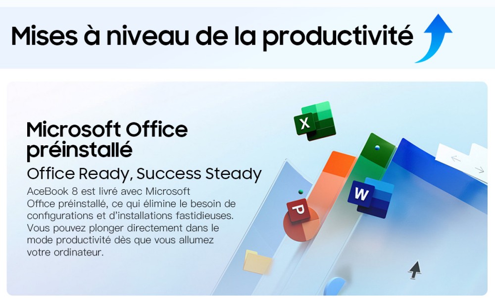 Blackview AceBook 8 Ordinateur portable, écran IPS 15,6 pouces 1920*1080, processeur Intel N150, 16 Go de RAM, 512 Go de SSD, 2*USB 3.0, 1*USB 2.0, 1*USB-C, 1*HDMI 2.0, 1*prise audio, 1*emplacement pour carte MicroSD, batterie 38Wh, charge 36W.