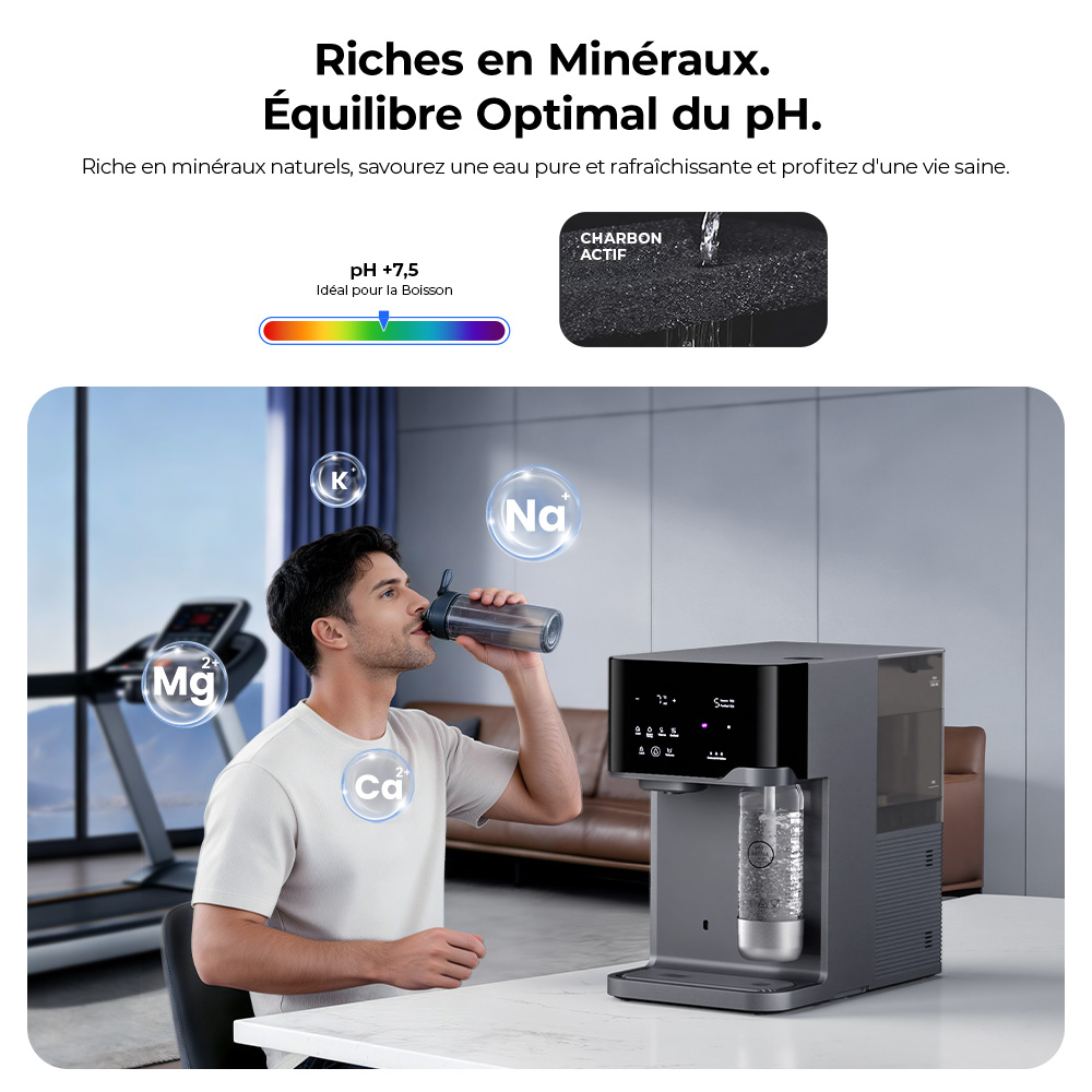 Hydrofast C300 Purificateur d’Eau de Comptoir RO, Distributeur d’Eau Glacée et Pétillante, Filtration en 6 Étapes avec Stérilisation UV, Réservoir d’Eau Brute de 5 L & Réservoir d’Eau Purifiée de 1,5 L, Température et Volume Réglables