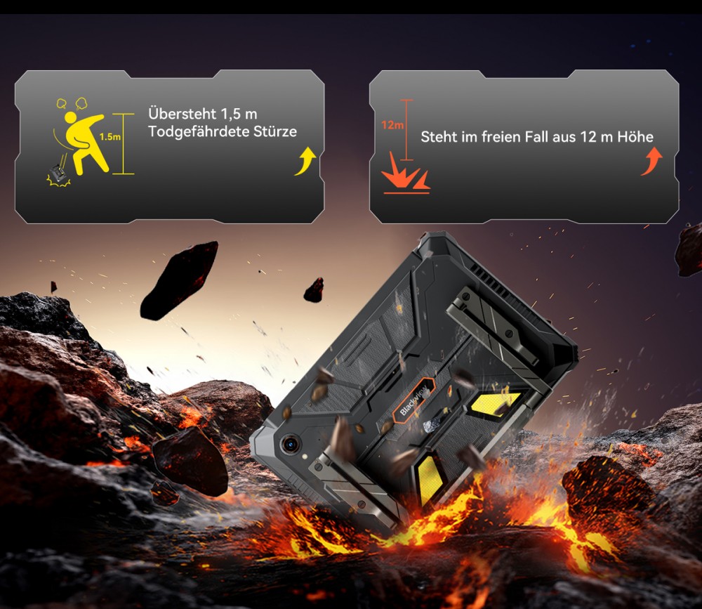 Blackview Active 12 Pro 5G Projektor AI Rugged Tablet, 200LM 120 Zoll 1080P Projektion, Android 15, 11 Zoll 1920*1200 IPS Bildschirm, MT6878 8 Kerne, 12GB + 24GB Erweiterungs-RAM 256GB ROM, 30000mAh Akku, 120W Schnellladung, 50MP+108MP Kamera, WiFi 6E