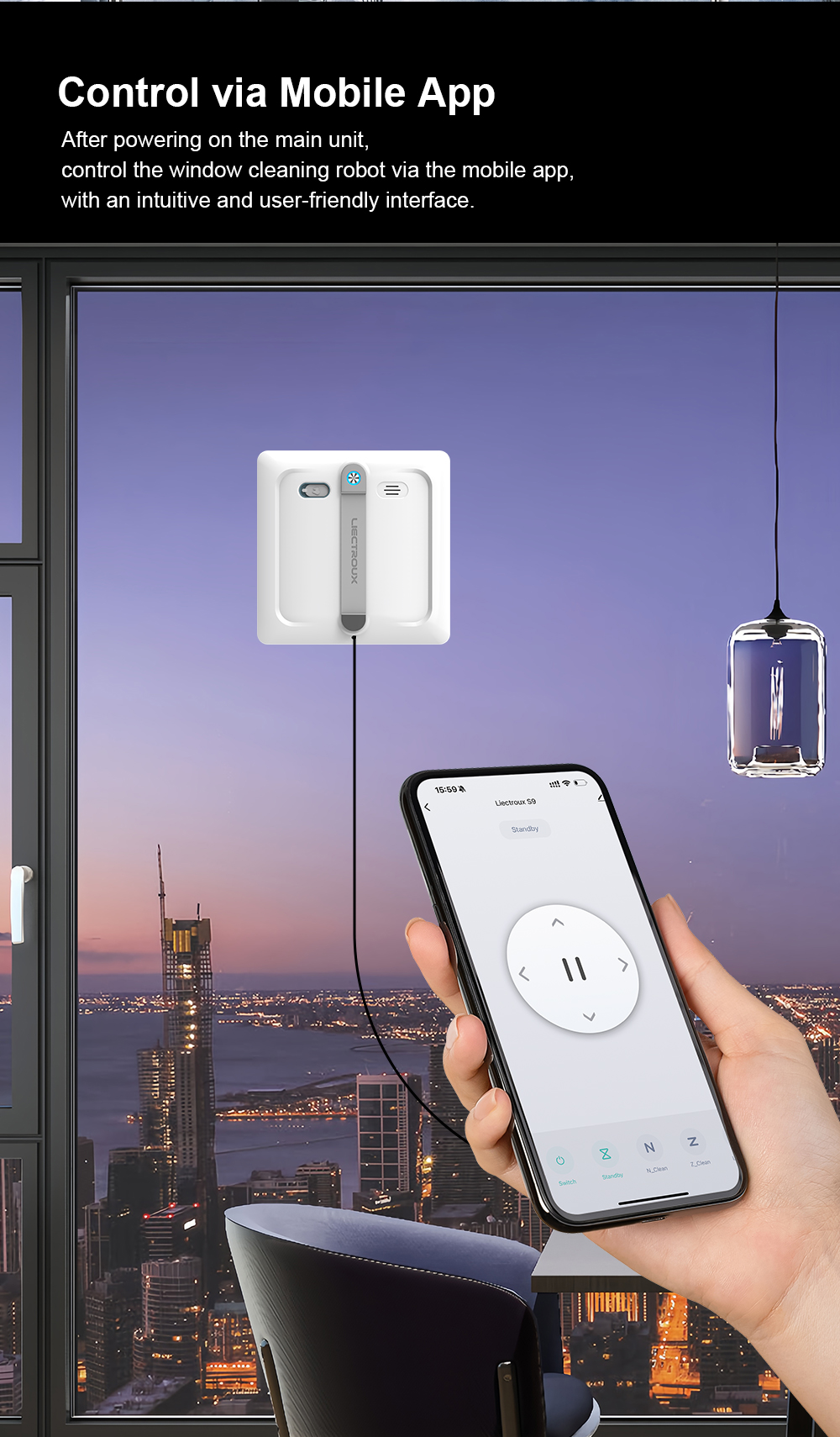 Liectroux S9 Fensterreinigungsroboter, Doppelrollenb&uuml;rsten, 6-Wege-Wasserspray, 9000Pa Saugkraft, Fernbedienung und App-Steuerung