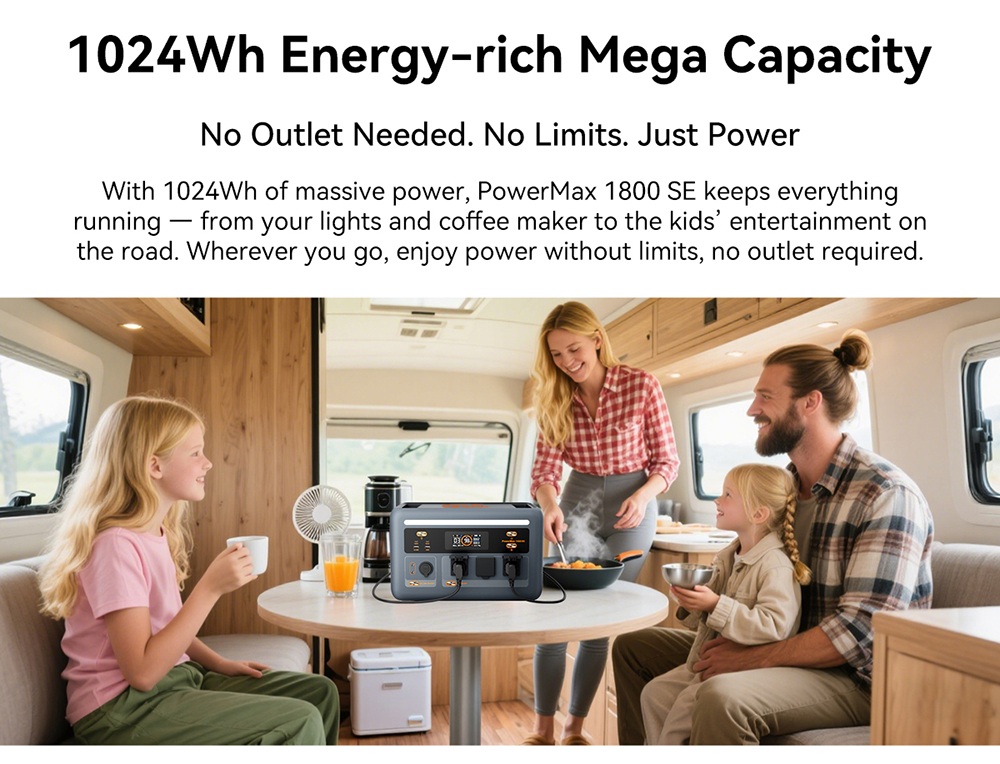 Blackview Oscal PowerMax 1800 SE Tragbare Powerstation, 1024 Wh LiFePO₄-Akku, 1800 W Nennleistung / 3600 W Spitzenleistung, 10 Ausg&auml;nge, 800 W Solar- und 700 W AC-Schnellladefunktion, 0,01 s USV, reiner Sinus-Wechselstrom f&uuml;r Notstromversorgung im Freien und zu Hause.