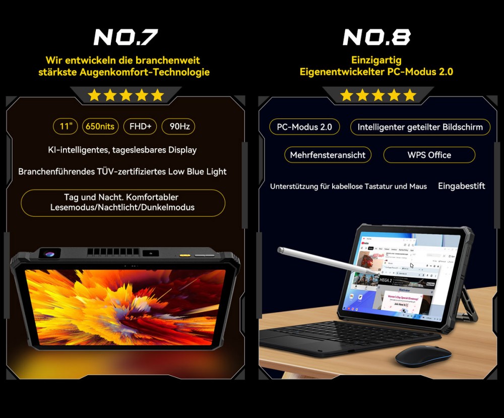 Blackview Active 12 Pro 5G Projektor AI Rugged Tablet, 200LM 120 Zoll 1080P Projektion, Android 15, 11 Zoll 1920*1200 IPS Bildschirm, MT6878 8 Kerne, 12GB + 24GB Erweiterungs-RAM 256GB ROM, 30000mAh Akku, 120W Schnellladung, 50MP+108MP Kamera, WiFi 6E