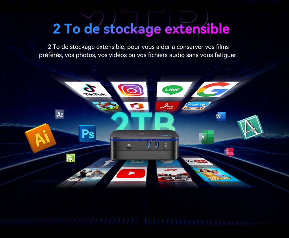 Blackview MP60 Mini PC, Intel N150 4 cœurs, jusqu'à 3,6 GHz, 16 Go de RAM, 1 To de SSD, 2*HDMI pour double écran, WiFi double bande, Bluetooth 4.2, 2*USB2.0, 2*USB3.0, 1*RJ45, 1*prise casque