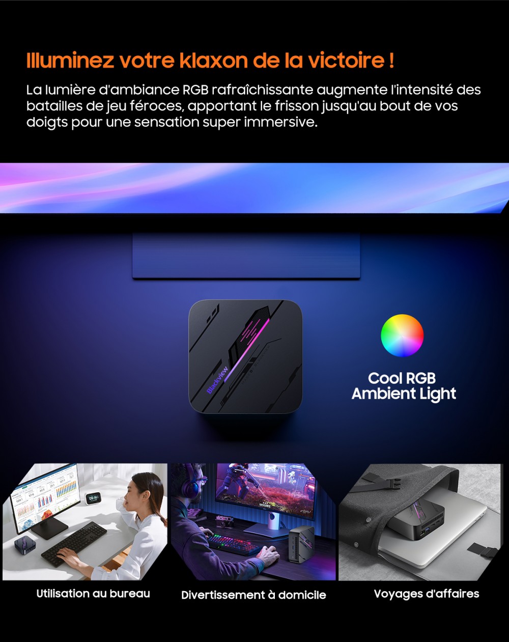 Blackview MP100 Pro Mini PC, Intel i9-12900HK 14 cœurs, jusqu'à 5,0 GHz, 16 Go de RAM, 1 To de SSD, triple affichage 4K HDMI+DP+USB-C, WiFi 6 Bluetooth 5.2, 4 ports USB 3.2 Gen 1 Type-A, 2 ports USB 3.2 Gen 2 Type-A, 1 port RJ45, 1 prise audio