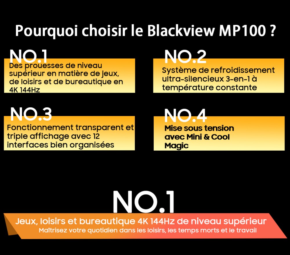 Blackview MP100 Mini PC, AMD Ryzen 7 7430U 6 cœurs, jusqu'à 4,3 GHz, 16 Go de RAM, 512 Go de SSD, triple affichage DP+HDMI+Type-C, WiFi 6 Bluetooth 5.2, 2*Type-C entièrement fonctionnels, 2*USB 3.2, 1*USB 2.0, 1*RJ45, 1*prise audio