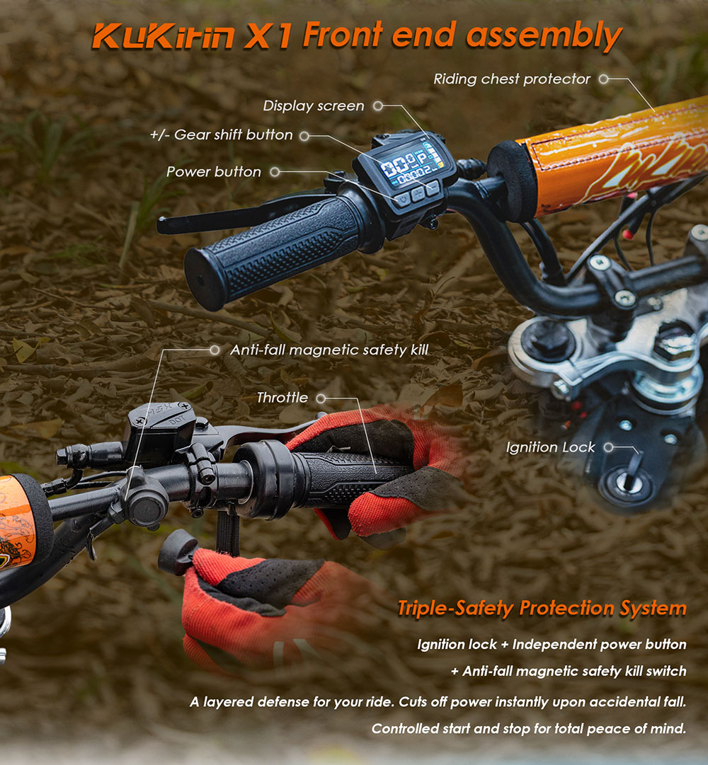 Kukirin X1 Motocyclette Électrique, Moteur 1000W, Batterie 48V 20.8Ah, Pneus Avant de 14 Pouces et Arrière de 12 Pouces, Vitesse Maximale de 50 km/h, Autonomie de 40 km, Freins Hydrauliques Avant et Arrière, Absorption des Chocs Hydrauliques