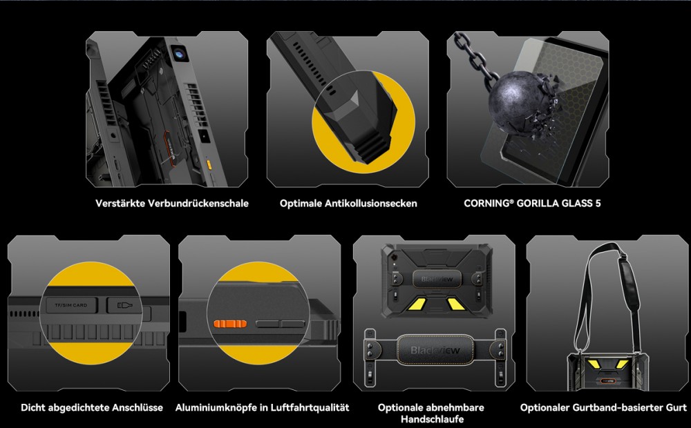 Blackview Active 12 Pro 5G Projektor AI Rugged Tablet, 200LM 120 Zoll 1080P Projektion, Android 15, 11 Zoll 1920*1200 IPS Bildschirm, MT6878 8 Kerne, 12GB + 24GB Erweiterungs-RAM 256GB ROM, 30000mAh Akku, 120W Schnellladung, 50MP+108MP Kamera, WiFi 6E