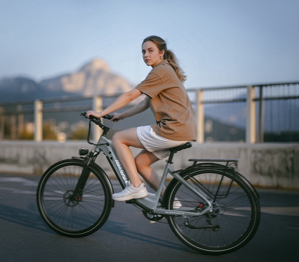 Onesport OT05 Pro V&eacute;lo &eacute;lectrique, moteur 250 W, batterie 36 V 22,5 Ah, pneus 700 x 50 C, vitesse maximale 25 km/h, autonomie 140 km, freins &agrave; disque hydrauliques, fourche &agrave; suspension avant, transmission Shimano 7 vitesses - Gris