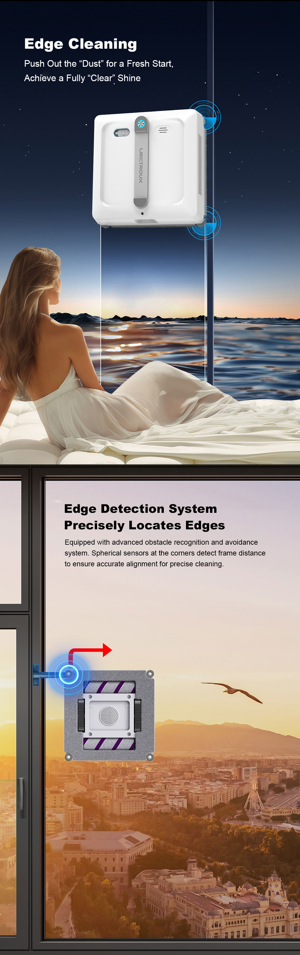 Liectroux S9 Robot lave-vitres, brosses &agrave; double rouleau, pulv&eacute;risation d'eau &agrave; 6 voies, aspiration de 9000Pa, contr&ocirc;le &agrave; distance et par application