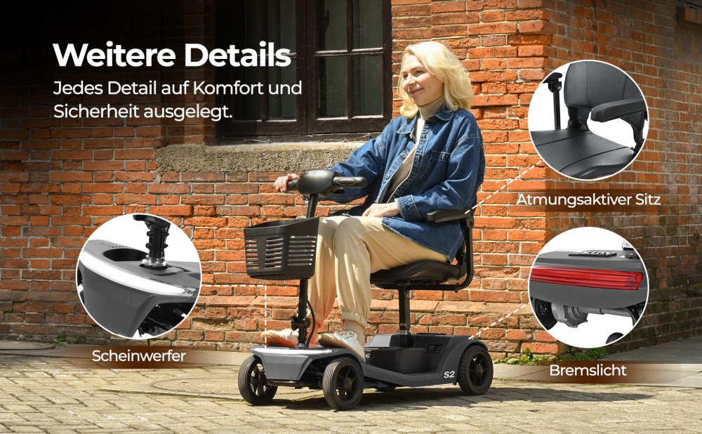 Sweetrich S2 Mobilitätsroller, 250W Motor, 24V 12Ah Batterie, 6 km/h Höchstgeschwindigkeit, 15 km Reichweite - Schwarz