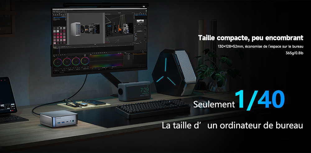ALLIWAVA H90 Pro Mini PC, AMD Ryzen 7 8745HS 8 c&oelig;urs (4,9 GHz max.), 16 Go de RAM DDR5, SSD 1 To, triple &eacute;cran (HDMI + DP + USB-C), Wi-Fi 6, Bluetooth 5.2, 4 ports USB 3.2, 2 ports RJ45 2,5 GHz, 1 prise audio professionnelle