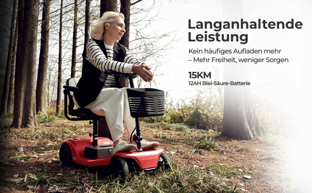 Sweetrich S2 Mobilit&auml;tsroller, 250W Motor, 24V 12Ah Batterie, 6 km/h H&ouml;chstgeschwindigkeit, 15 km Reichweite - Rot